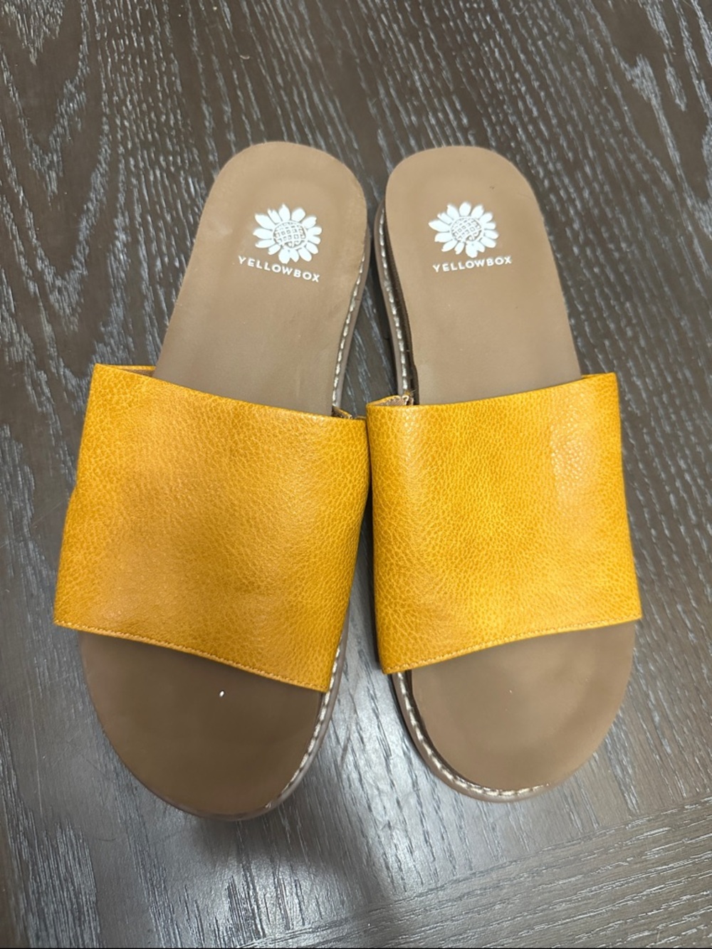 Yellow Box Wide Strap Slide Sandals in Mustard Yellow